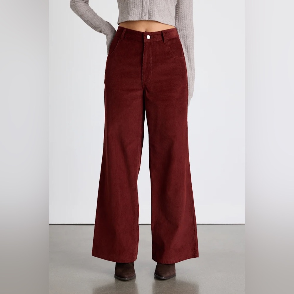 NWT Lulus Luelia Rust Brown Corduroy High-Rise Wide-Leg Pants Size Small - Picture 3 of 6